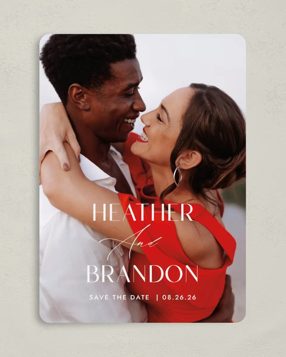 This is a 5" x 7" Save the Date Card called Neat Names printed in full color on Premium Smooth paper