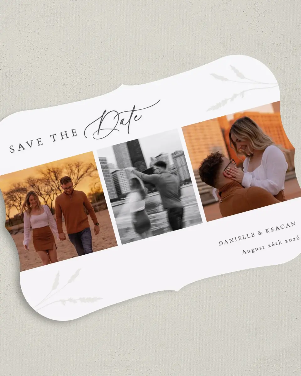 This is a 5" x 7" Save the Date Card called Wild Devotion printed in full color on Premium Smooth paper