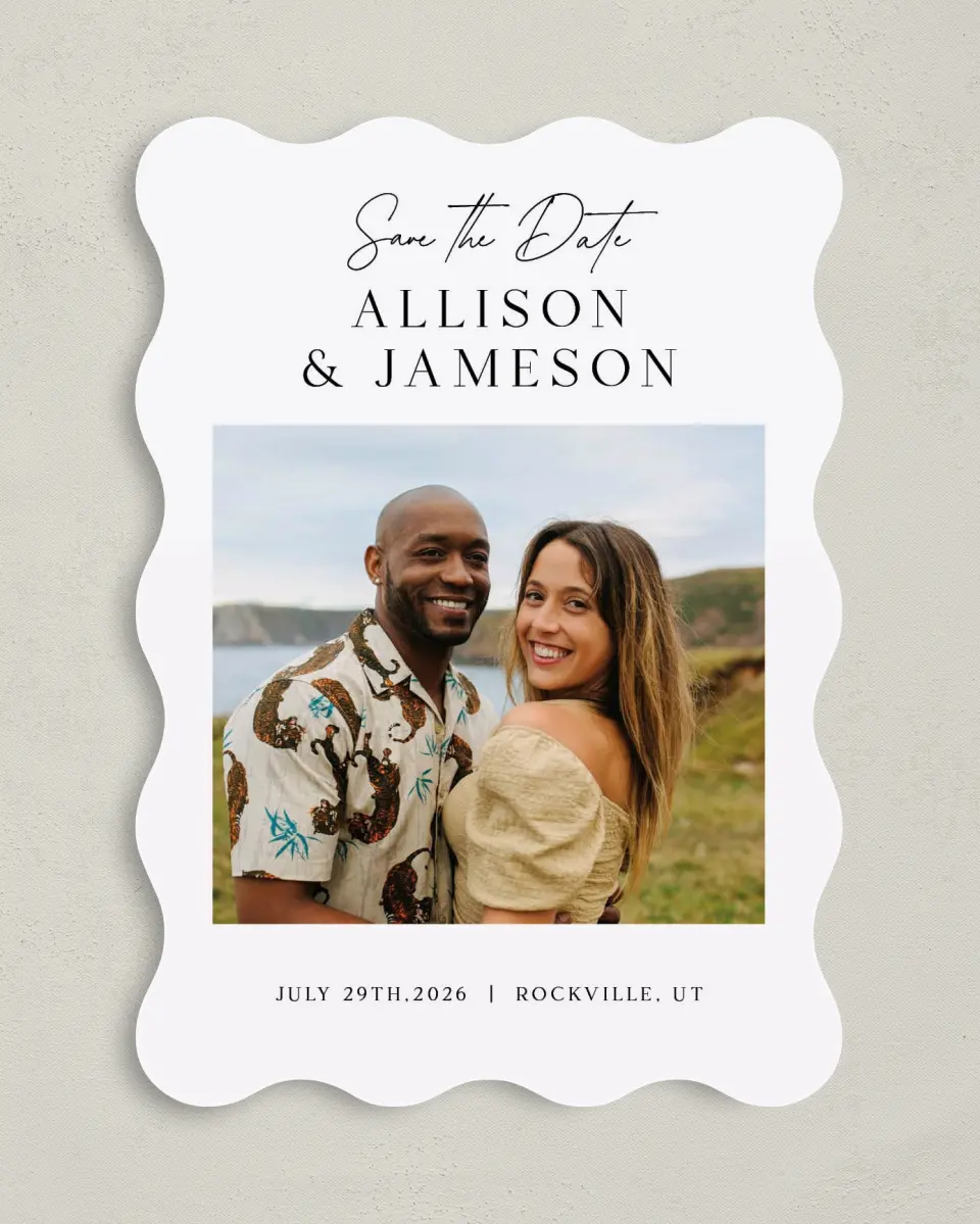 This is a 5" x 7" Save the Date Card called Simple Signature printed in full color on Premium Smooth paper