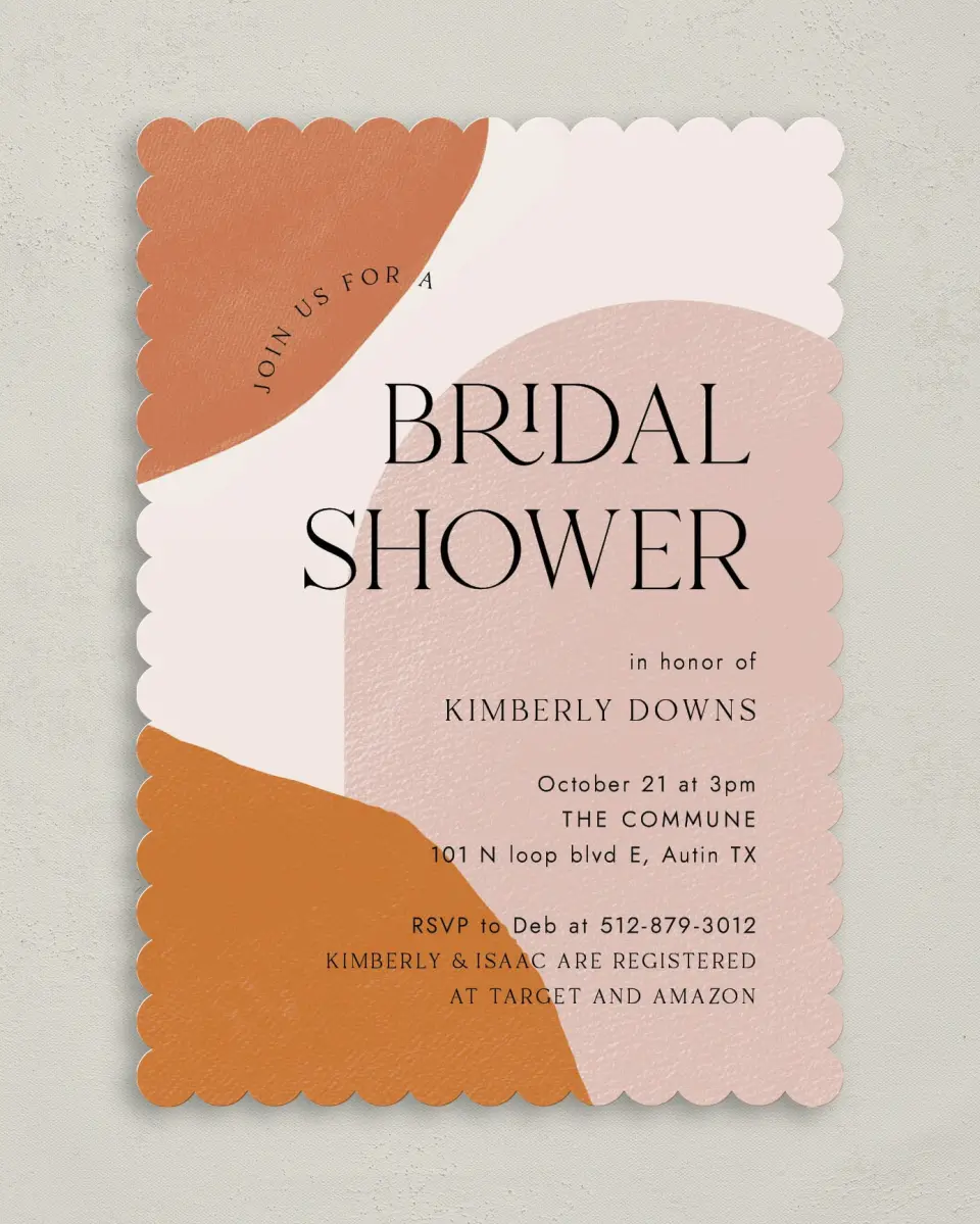 This is a 5" x 7" Bridal Shower Invitation called Shower Shapes printed in full color on Premium Smooth paper