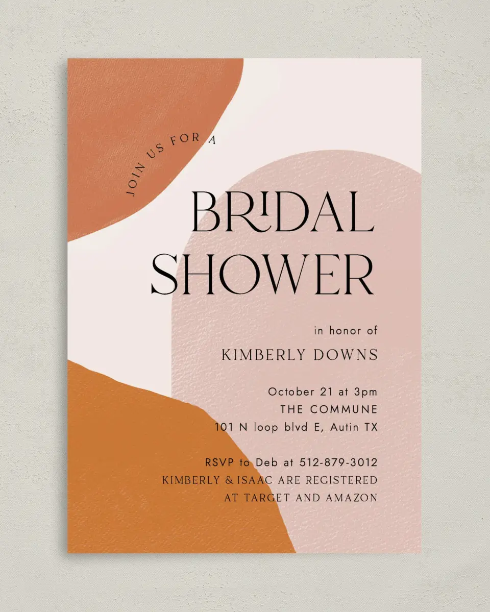 This is a 5" x 7" Bridal Shower Invitation called Shower Shapes printed in full color on Premium Smooth paper