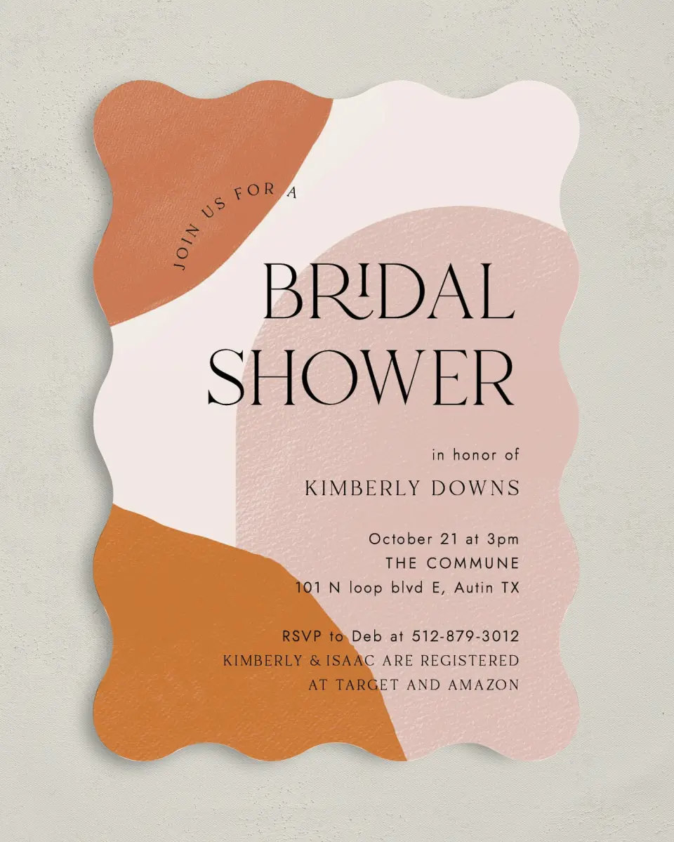 This is a 5" x 7" Bridal Shower Invitation called Shower Shapes printed in full color on Premium Smooth paper