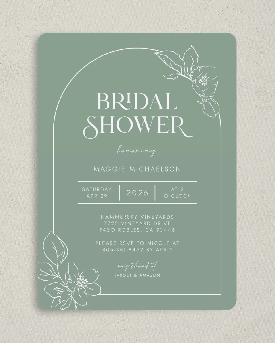 This is a 5" x 7" Bridal Shower Invitation called Joyful Blooms printed in full color on Premium Smooth paper