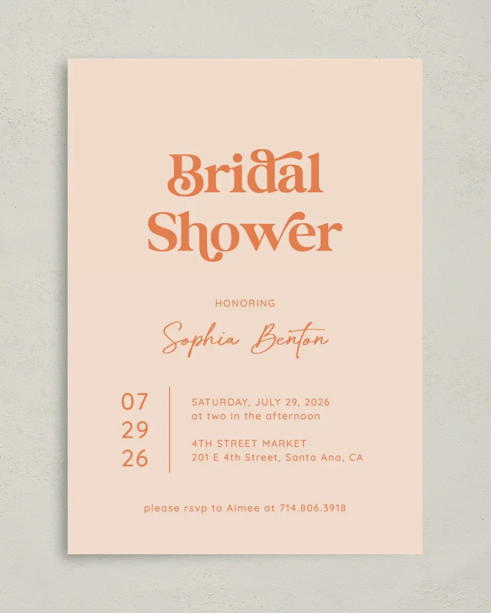 This is a 5" x 7" Bridal Shower Invitation called Funky Fun printed in full color on Premium Smooth paper