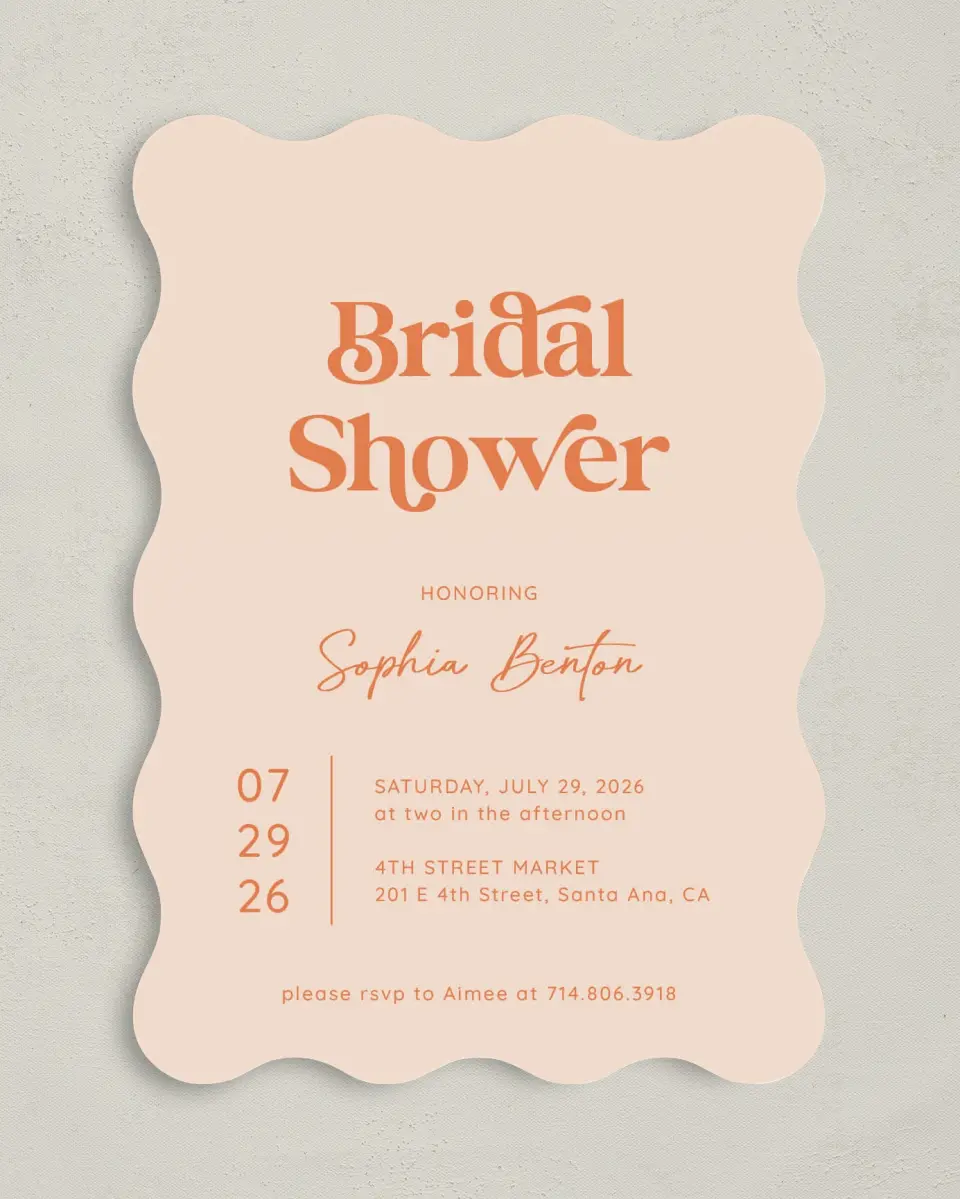 This is a 5" x 7" Bridal Shower Invitation called Funky Fun printed in full color on Premium Smooth paper