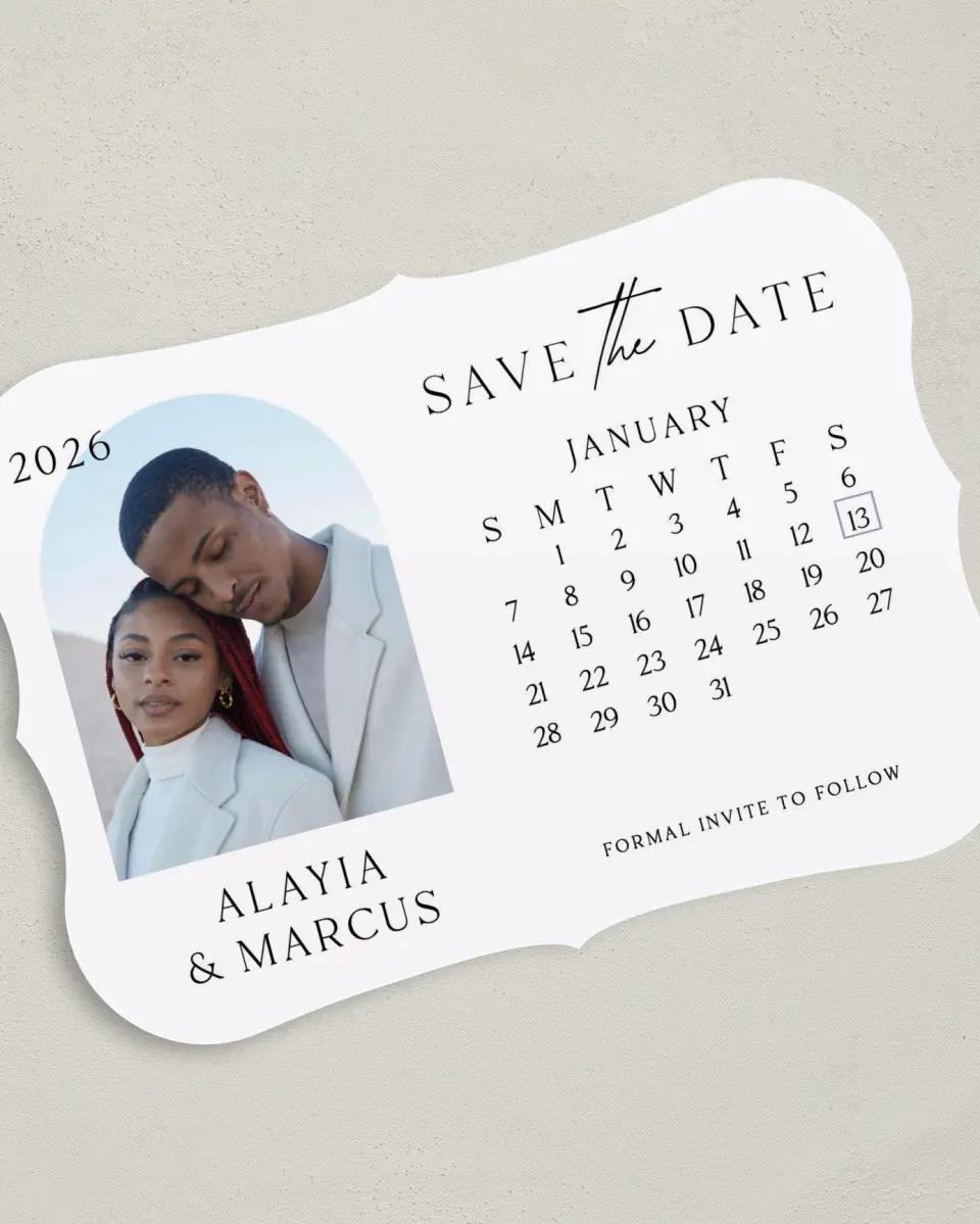 This is a 5" x 7" Save the Date Card called Clear Calendar printed in full color on Premium Smooth paper
