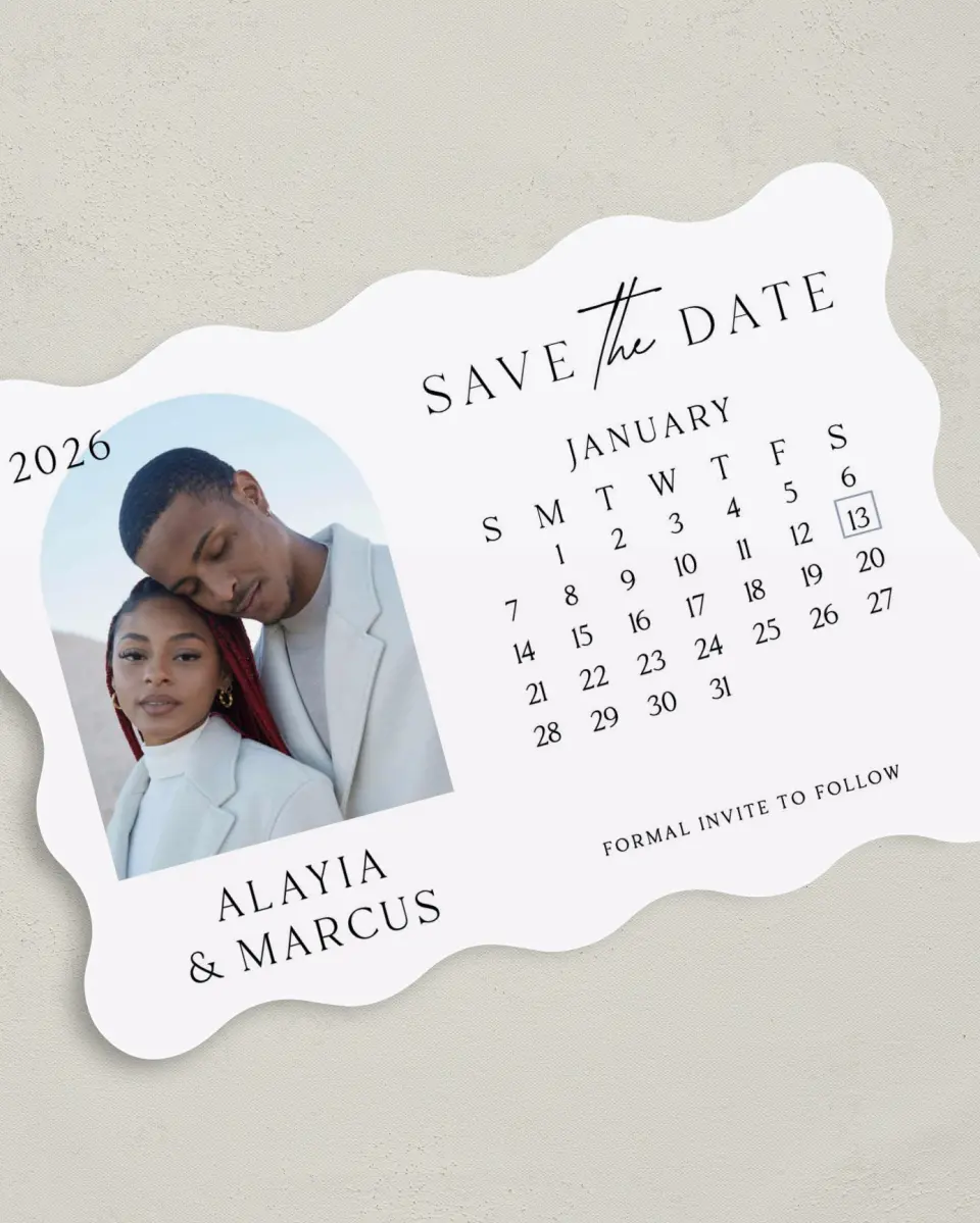 This is a 5" x 7" Save the Date Card called Clear Calendar printed in full color on Premium Smooth paper
