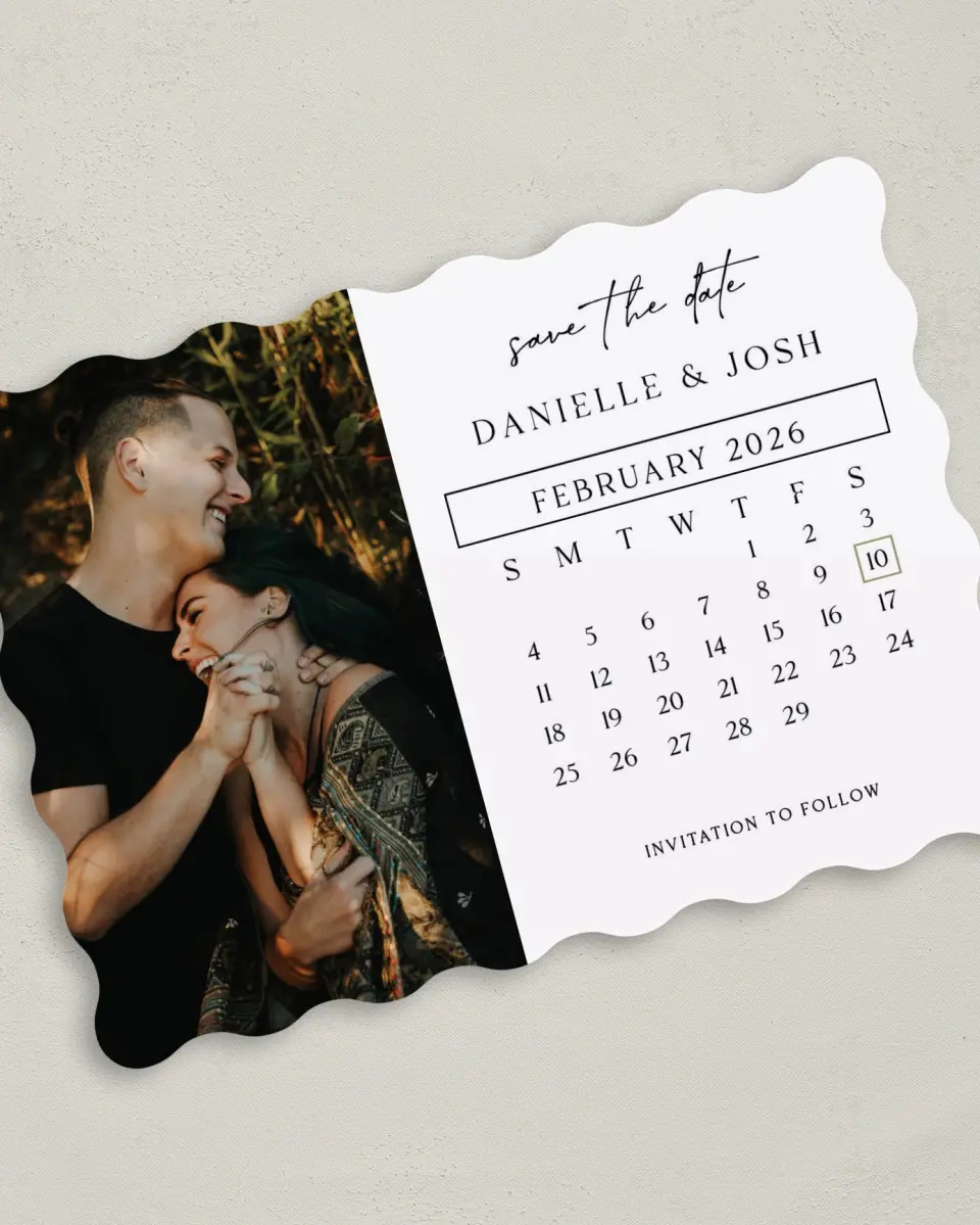 This is a 5" x 7" Save the Date Card called Date Capture printed in full color on Premium Smooth paper