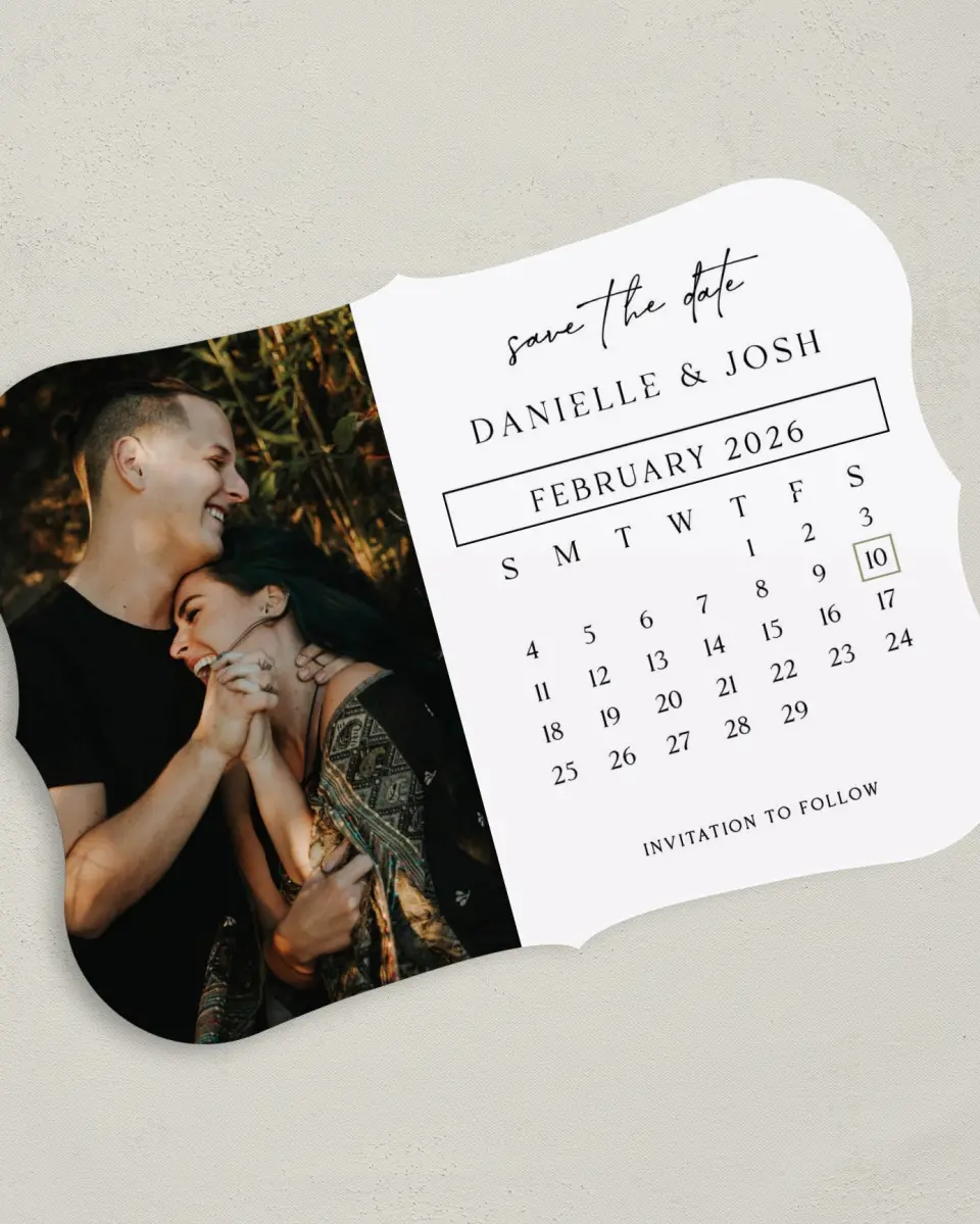 This is a 5" x 7" Save the Date Card called Date Capture printed in full color on Premium Smooth paper