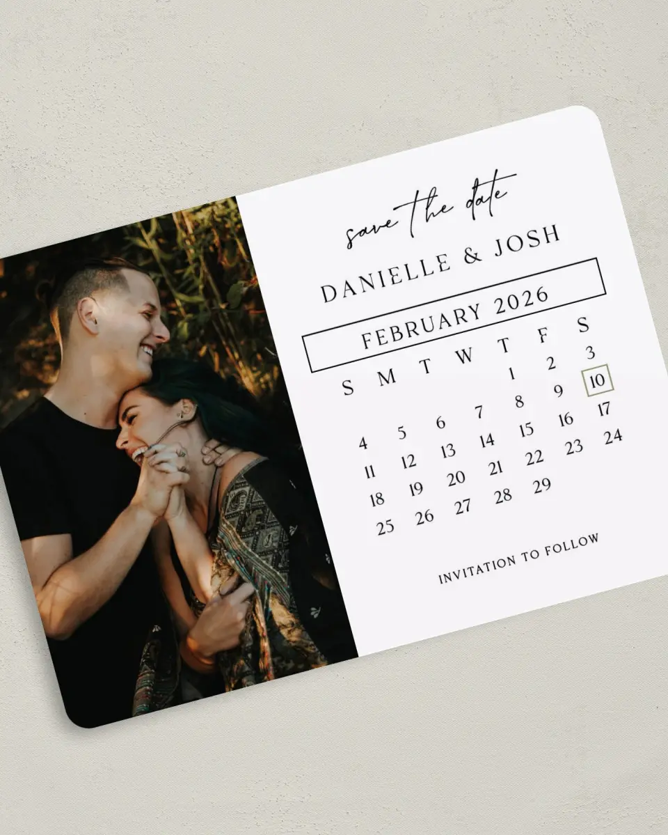 This is a 5" x 7" Save the Date Card called Date Capture printed in full color on Premium Smooth paper
