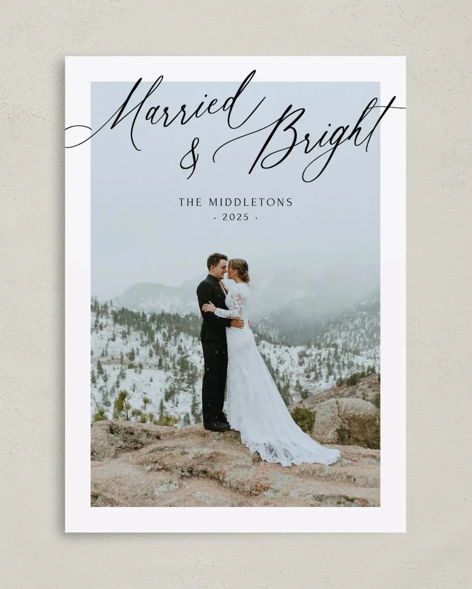 This is a 5" x 7" Christmas Card called Married & Bright printed in full color on Premium Smooth paper