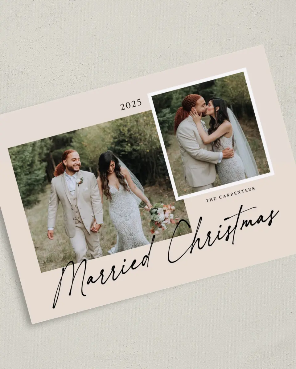 This is a 5" x 7" Christmas Card called Married Memories printed in full color on Premium Smooth paper