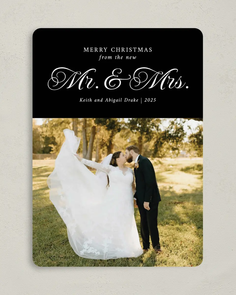 This is a 5" x 7" Christmas Card called Classic Mr. & Mrs. printed in full color on Premium Smooth paper