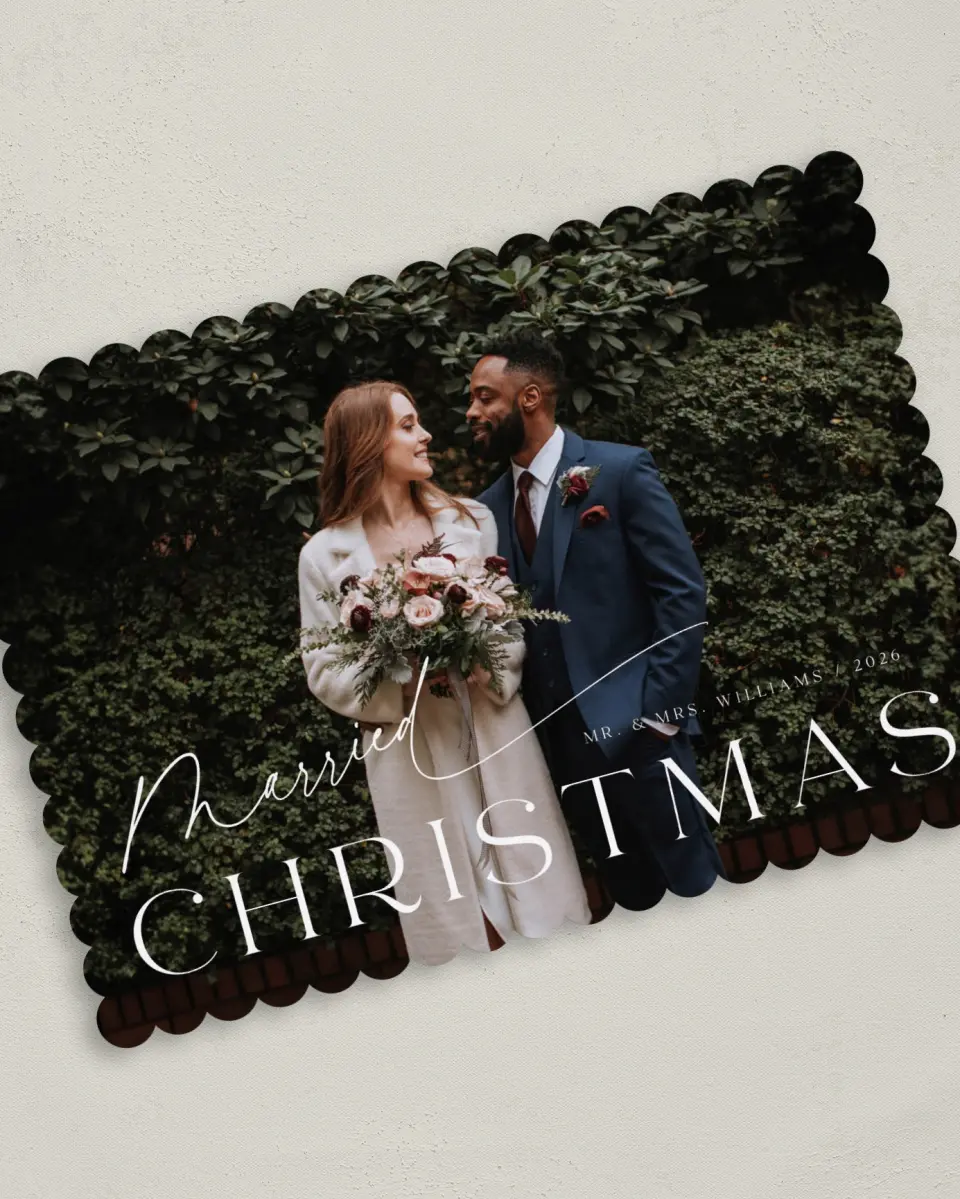 This is a 5" x 7" Christmas Card called Married Bliss printed in full color on Premium Smooth paper on Premium Smooth paper on Premium Smooth paper