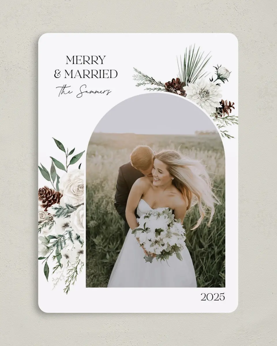This is a 5" x 7" Christmas Card called Frosted Flower printed in full color on Premium Smooth paper