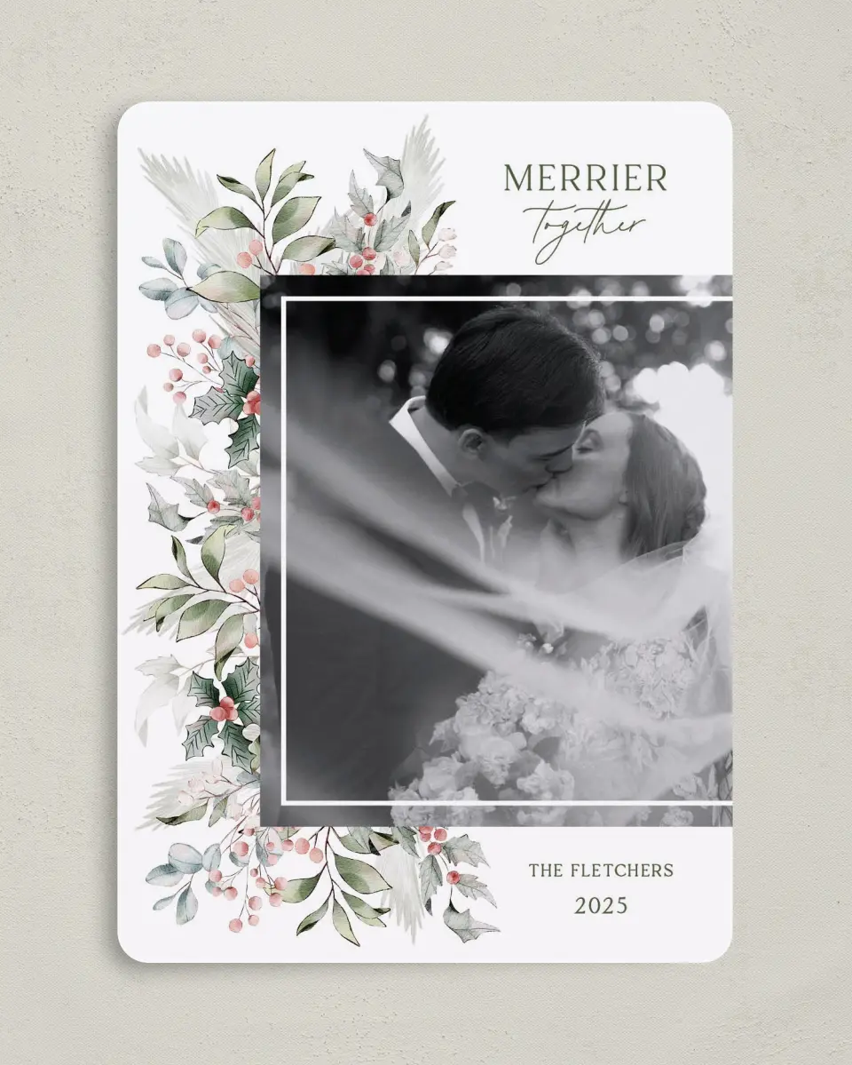 This is a 5" x 7" Christmas Card called Merry Mistletoe printed in full color on Premium Smooth paper