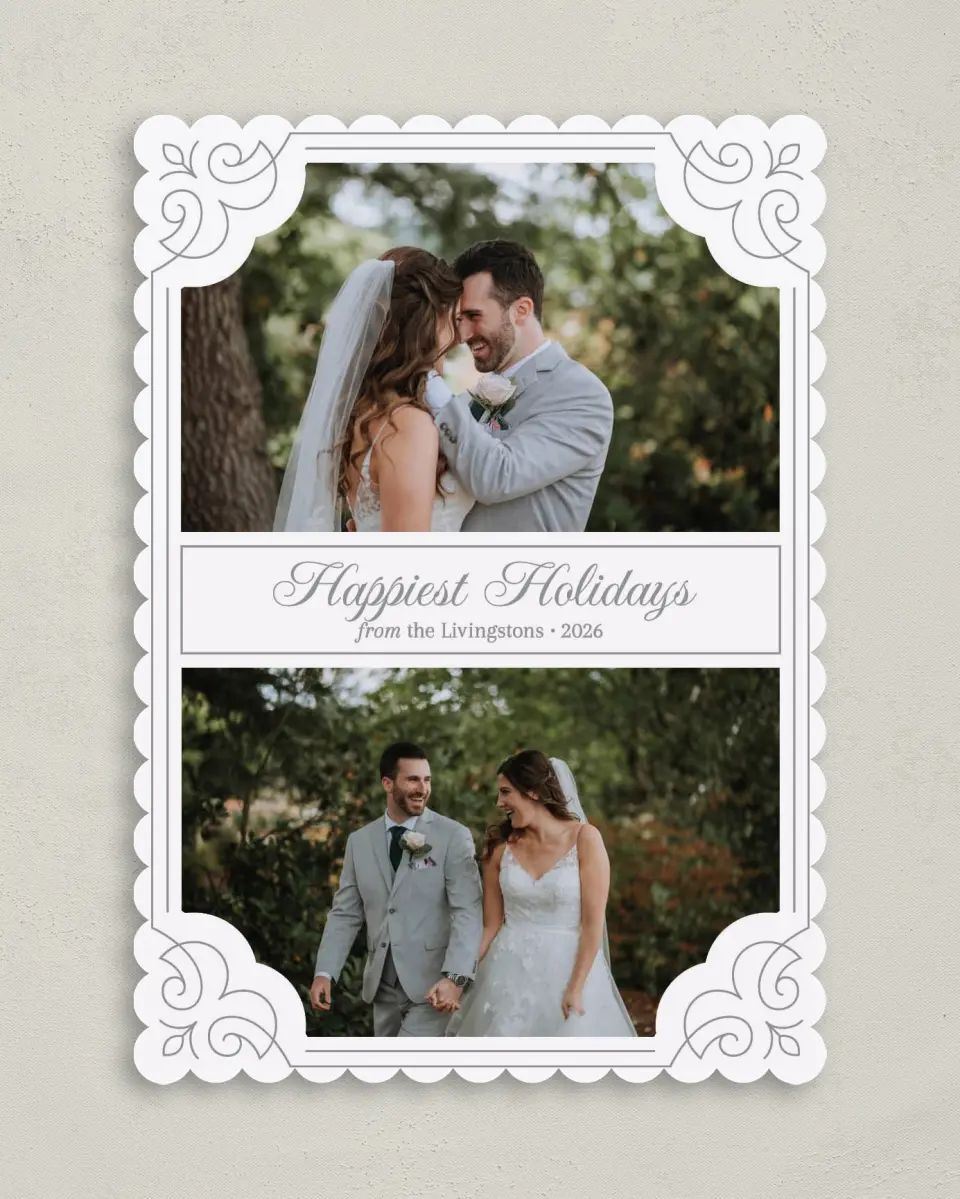 This is a 5" x 7" Christmas Card called Fancy Frame printed in full color on Premium Smooth paper on Premium Smooth paper on Premium Smooth paper