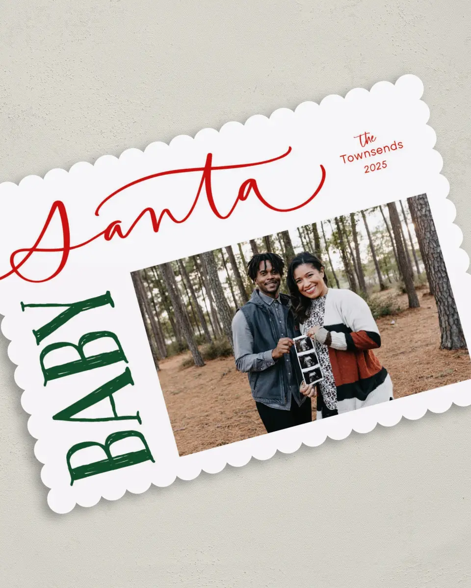 This is a 5" x 7" Christmas Card called Santa Baby printed in full color on Premium Smooth paper on Premium Smooth paper on Premium Smooth paper
