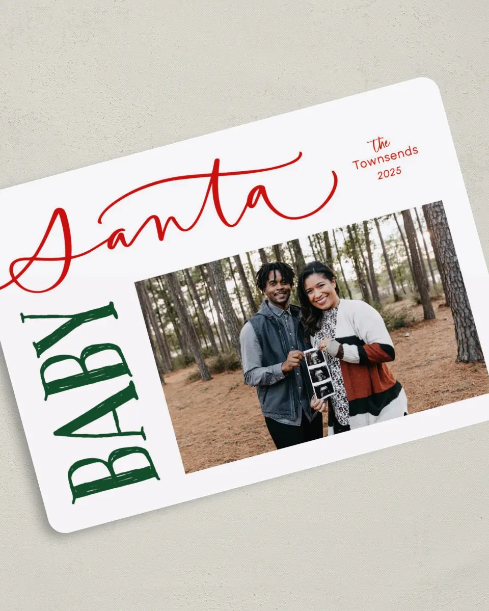 This is a 5" x 7" Christmas Card called Santa Baby printed in full color on Premium Smooth paper