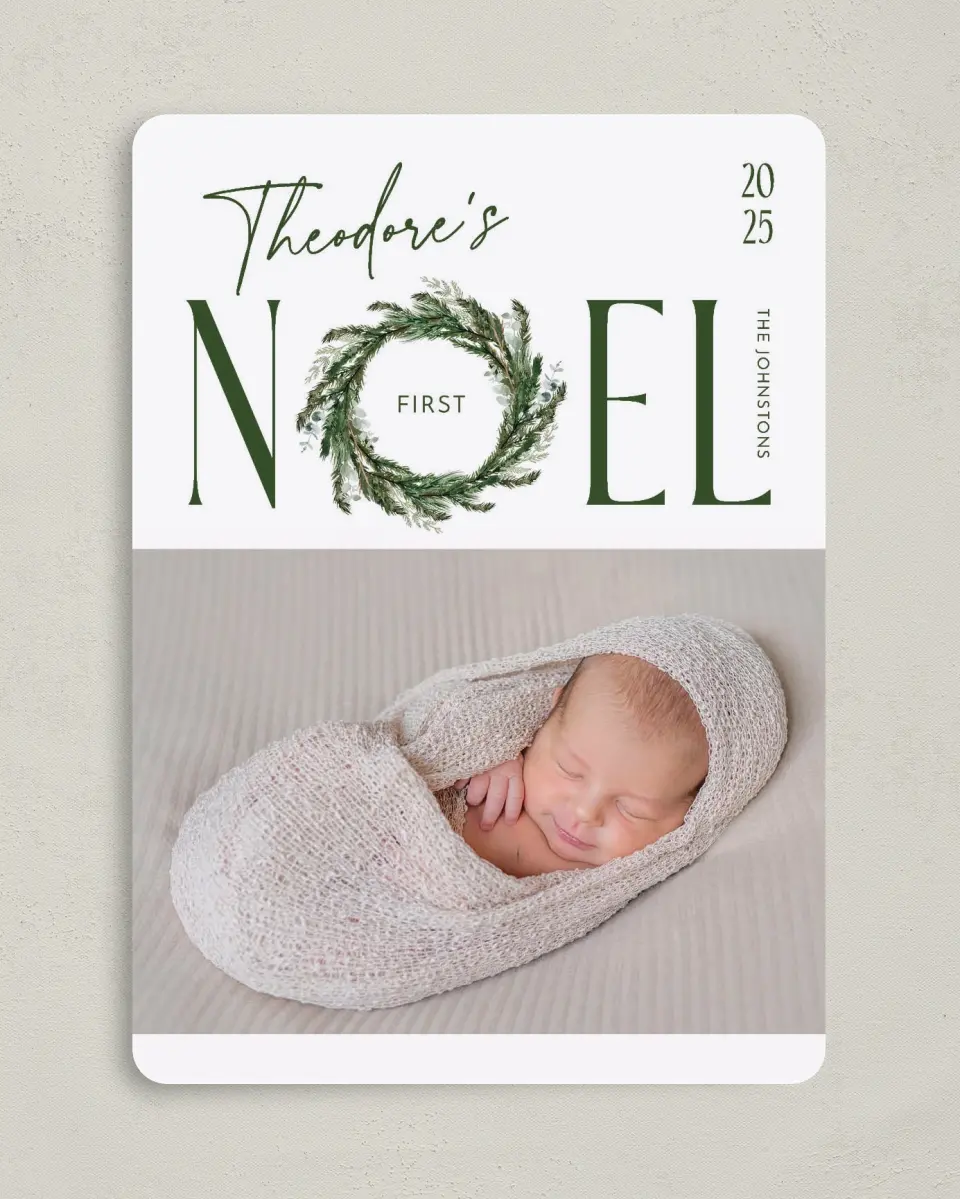 This is a 5" x 7" Christmas Card called First Noel printed in full color on Premium Smooth paper