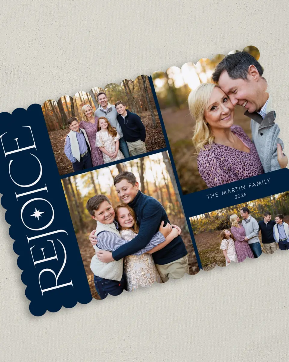 This is a 5" x 7" Christmas Card called Rejoicing Together printed in full color on Premium Smooth paper on Premium Smooth paper on Premium Smooth paper