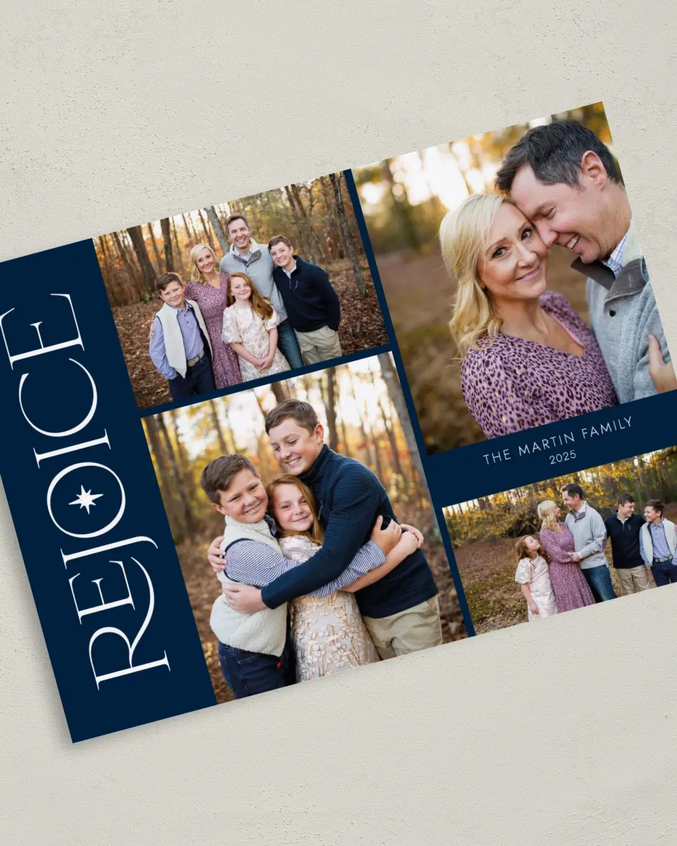 This is a 5" x 7" Christmas Card called Rejoicing Together printed in full color on Premium Smooth paper