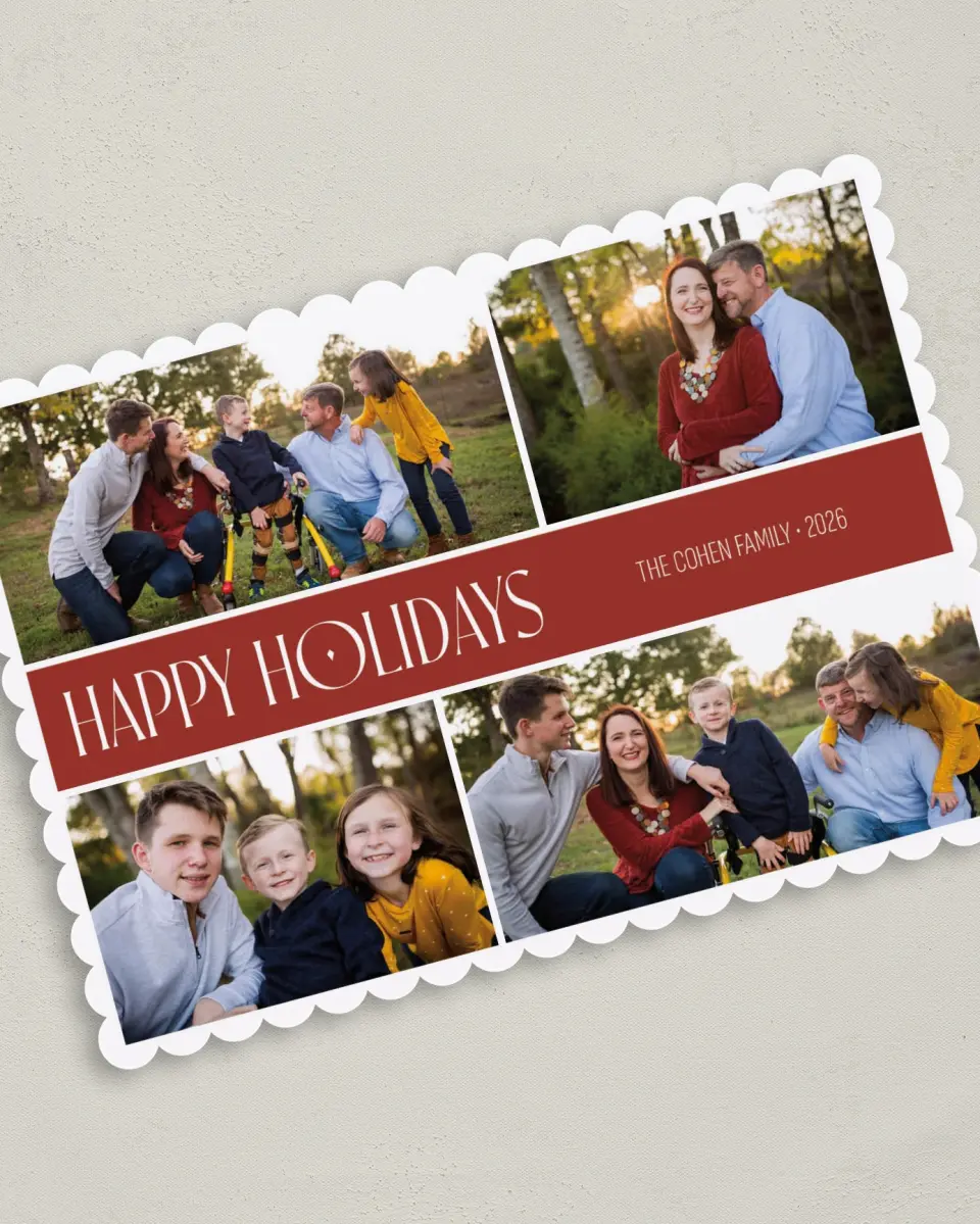 This is a 5" x 7" Christmas Card called Holiday Captures printed in full color on Premium Smooth paper on Premium Smooth paper on Premium Smooth paper