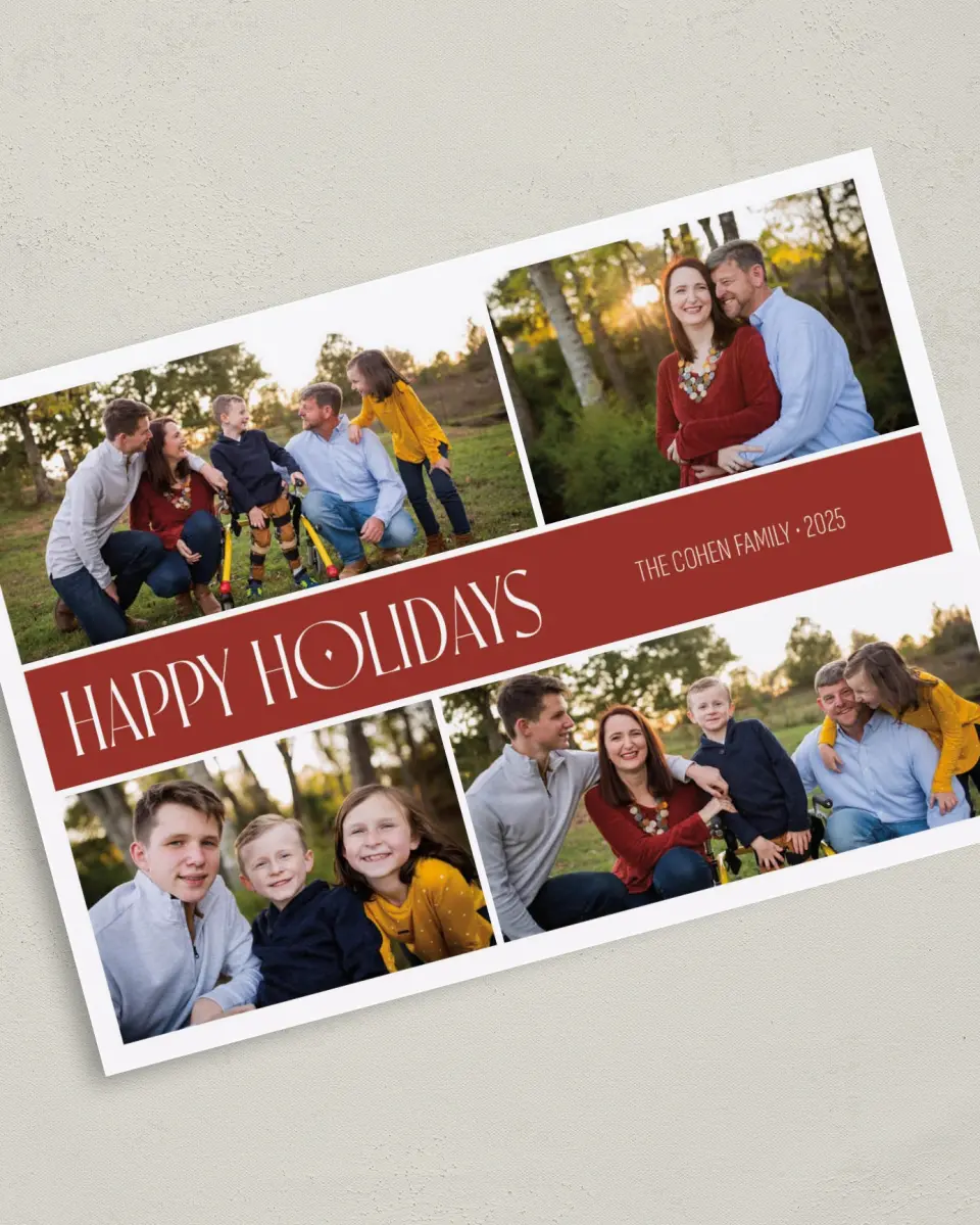 This is a 5" x 7" Christmas Card called Holiday Captures printed in full color on Premium Smooth paper