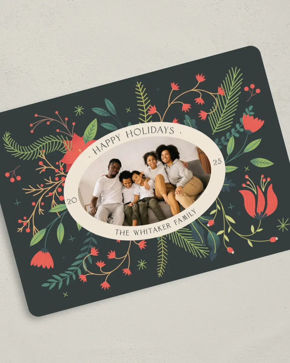 This is a 5" x 7" Christmas Card called Flourishing Family printed in full color on Premium Smooth paper
