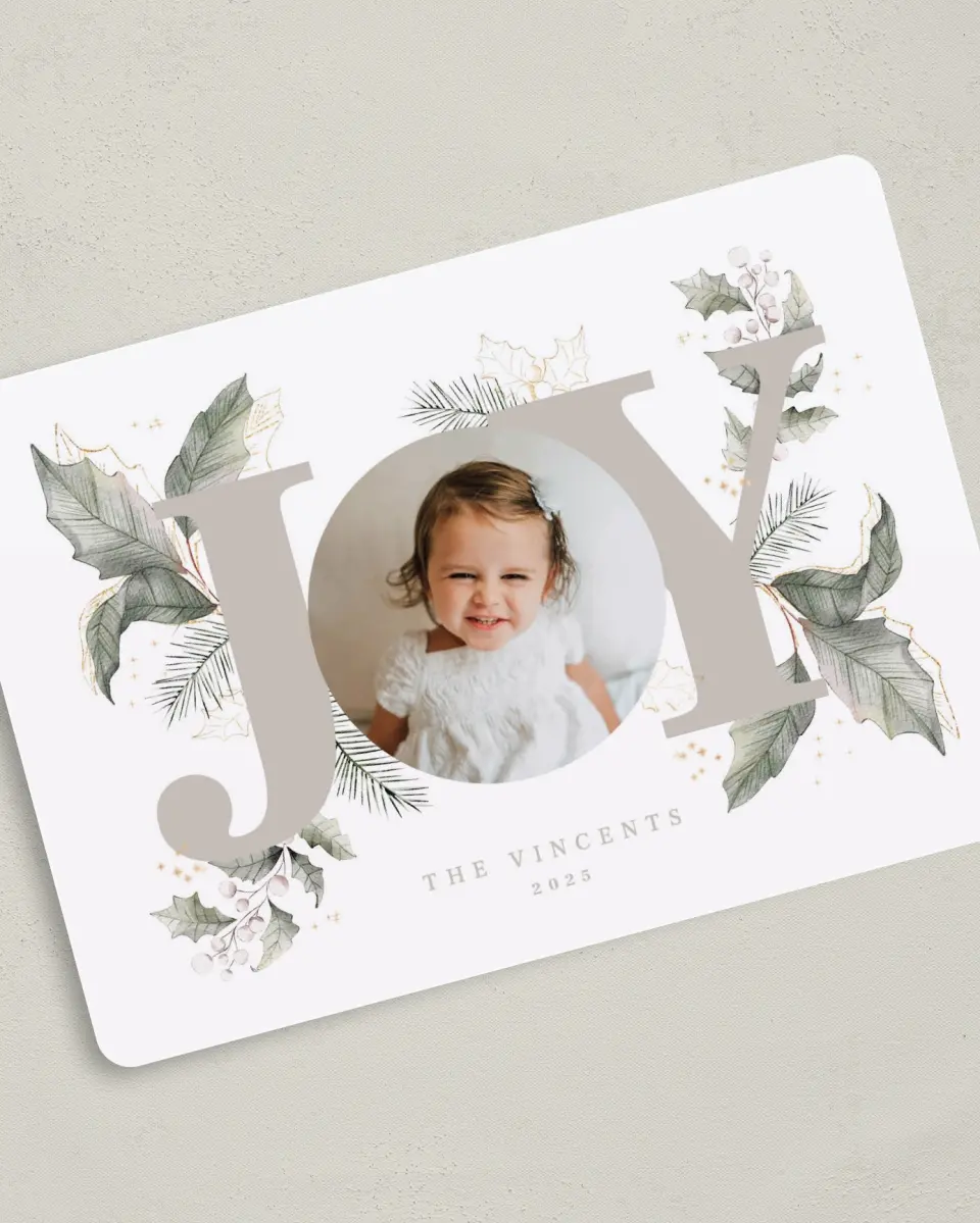 This is a 5" x 7" Christmas Card called Gleaming Joy printed in full color on Premium Smooth paper