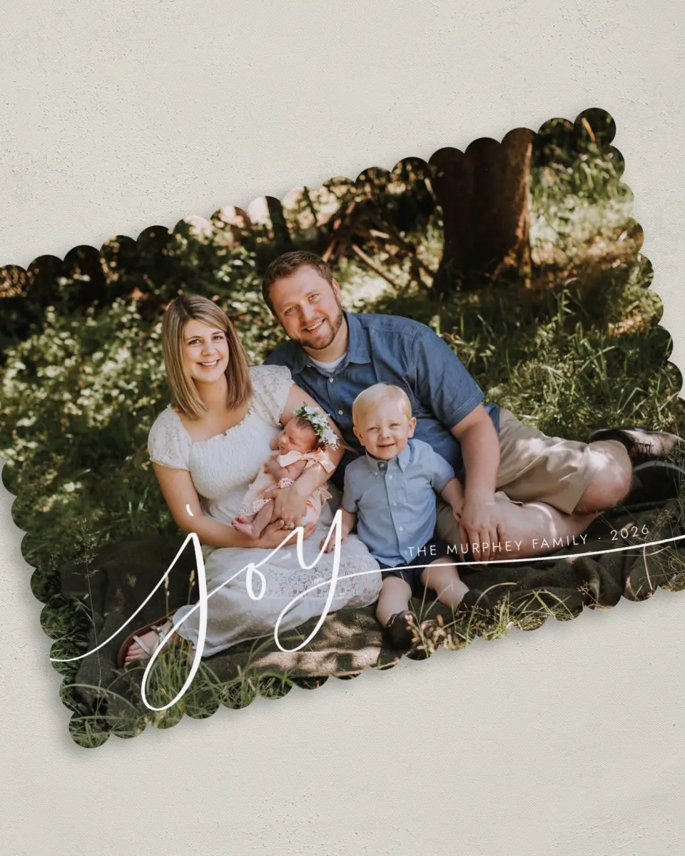 This is a 5" x 7" Christmas Card called Extending Joy printed in full color on Premium Smooth paper on Premium Smooth paper on Premium Smooth paper
