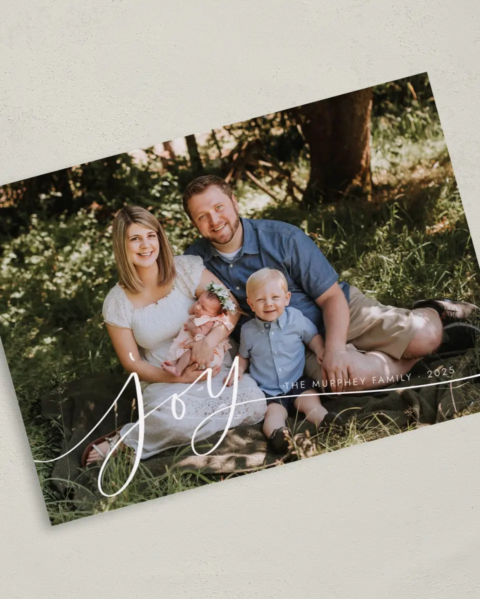 This is a 5" x 7" Christmas Card called Extending Joy printed in full color on Premium Smooth paper