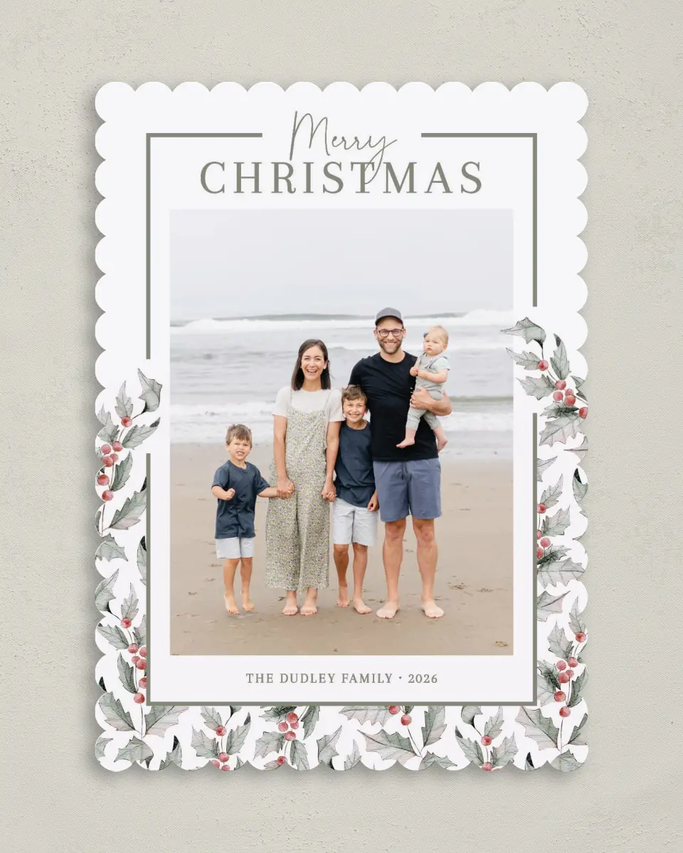 This is a 5" x 7" Christmas Card called Soft Holly printed in full color on Premium Smooth paper on Premium Smooth paper on Premium Smooth paper