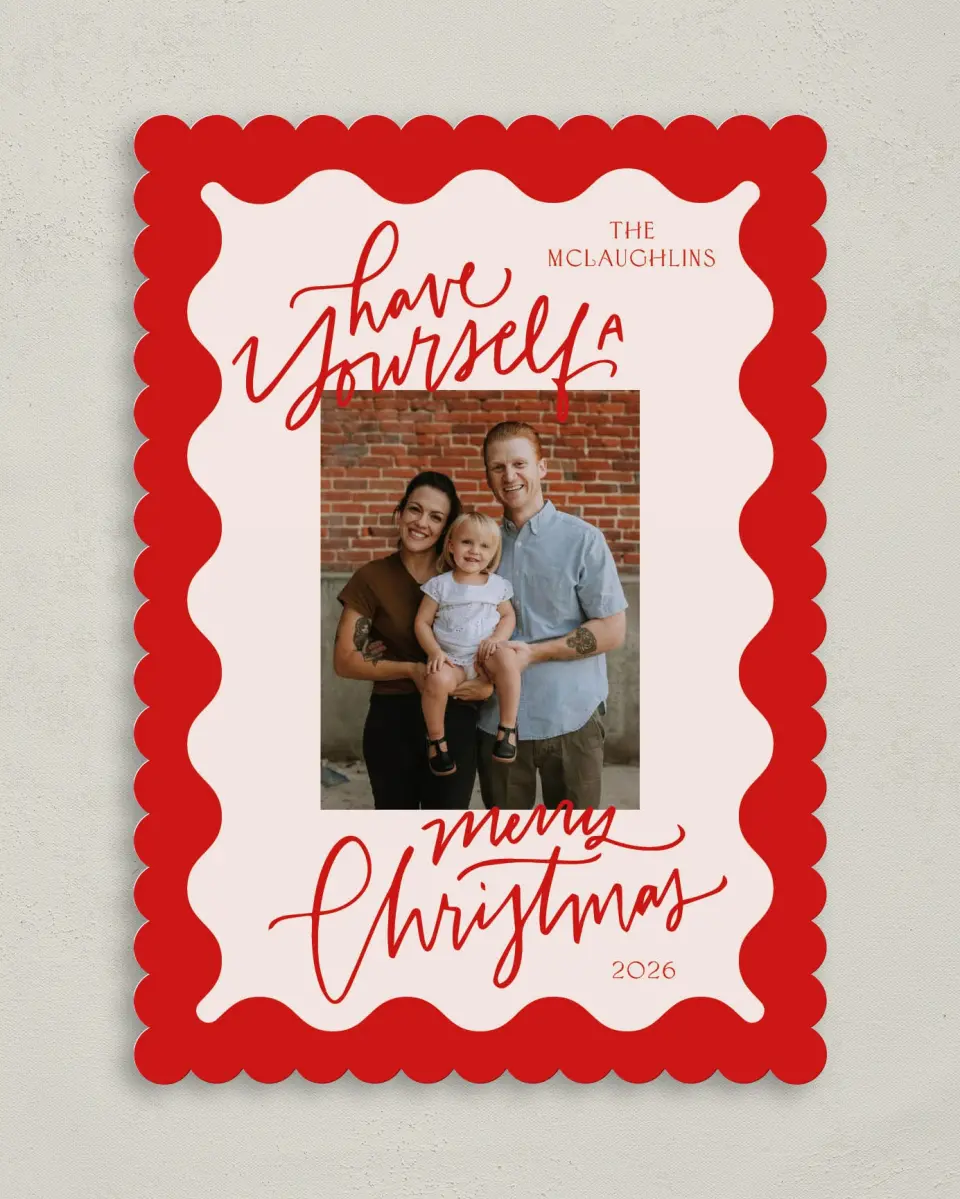 This is a 5" x 7" Christmas Card called Cheerful Waves printed in full color on Premium Smooth paper on Premium Smooth paper on Premium Smooth paper