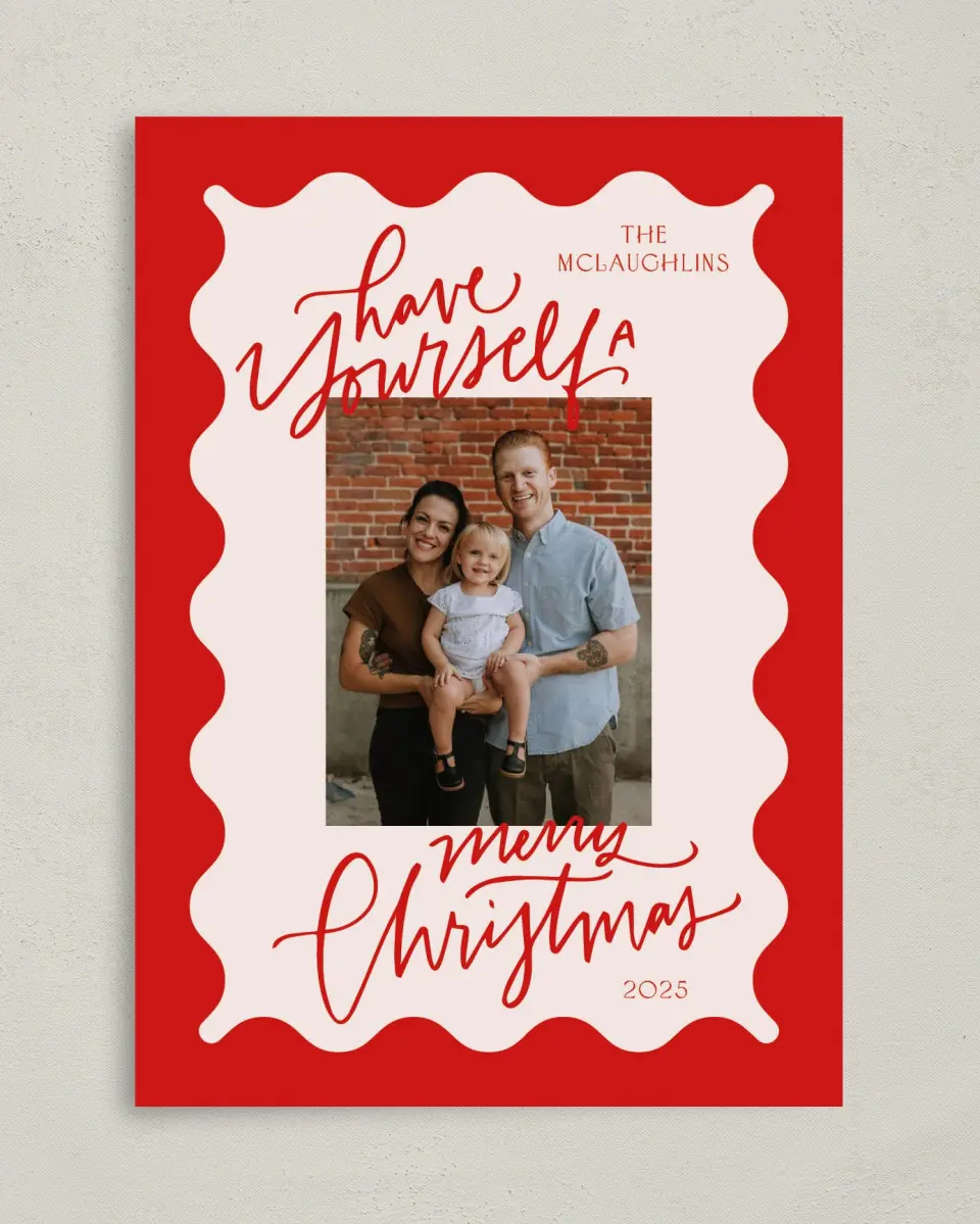 This is a 5" x 7" Christmas Card called Cheerful Waves printed in full color on Premium Smooth paper