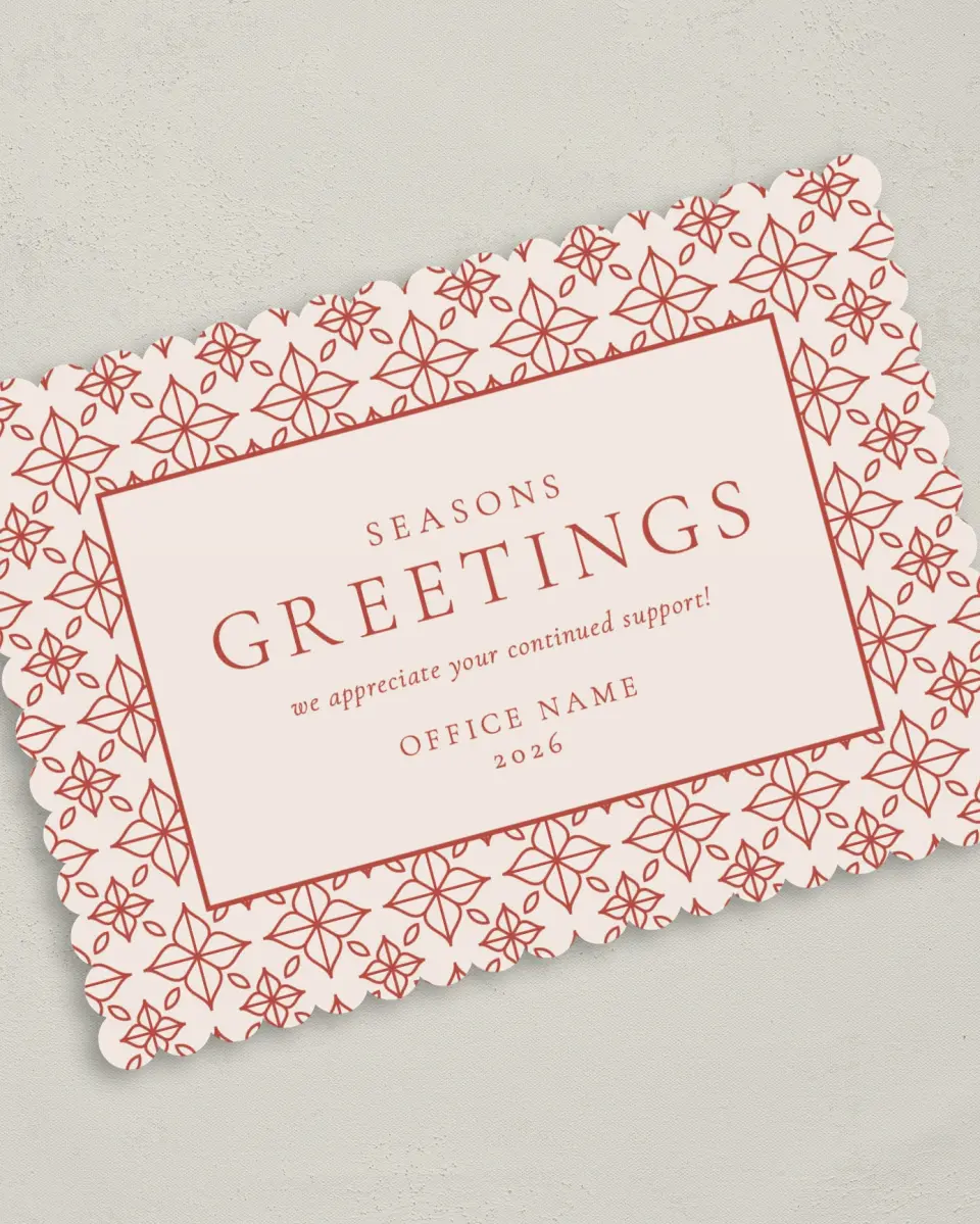 This is a 5" x 7" Christmas Card called Delicate Design printed in full color on Premium Smooth paper on Premium Smooth paper on Premium Smooth paper