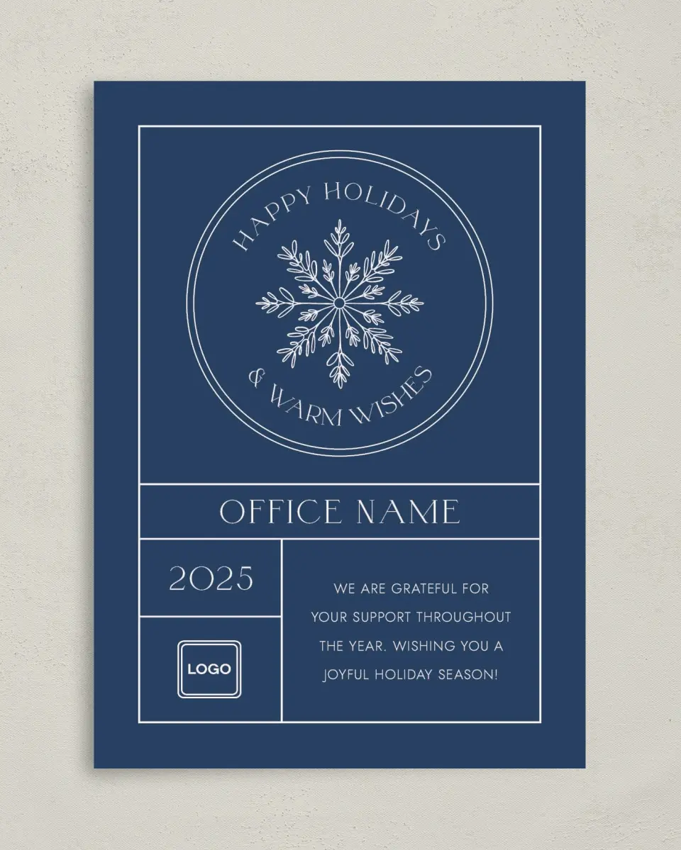 This is a 5" x 7" Christmas Card called Snowflake Christmas printed in full color with Gold foil on Soft Suede (coated) paper