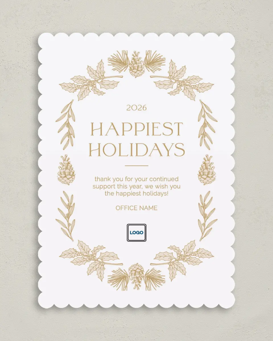 This is a 5" x 7" Christmas Card called Holiday Harvest printed in full color on Premium Smooth paper on Premium Smooth paper on Premium Smooth paper