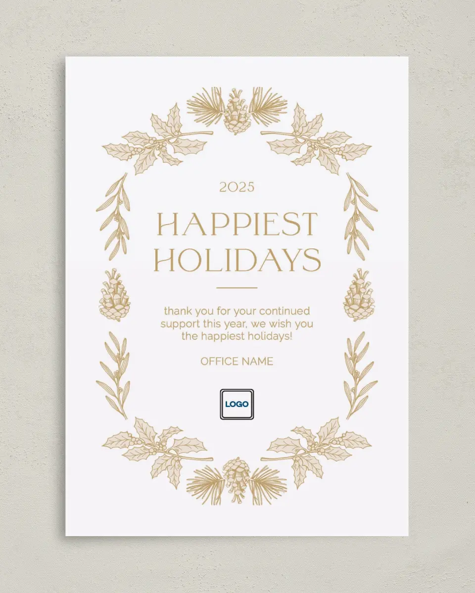 This is a 5" x 7" Christmas Card called Holiday Harvest printed in full color on Premium Smooth paper