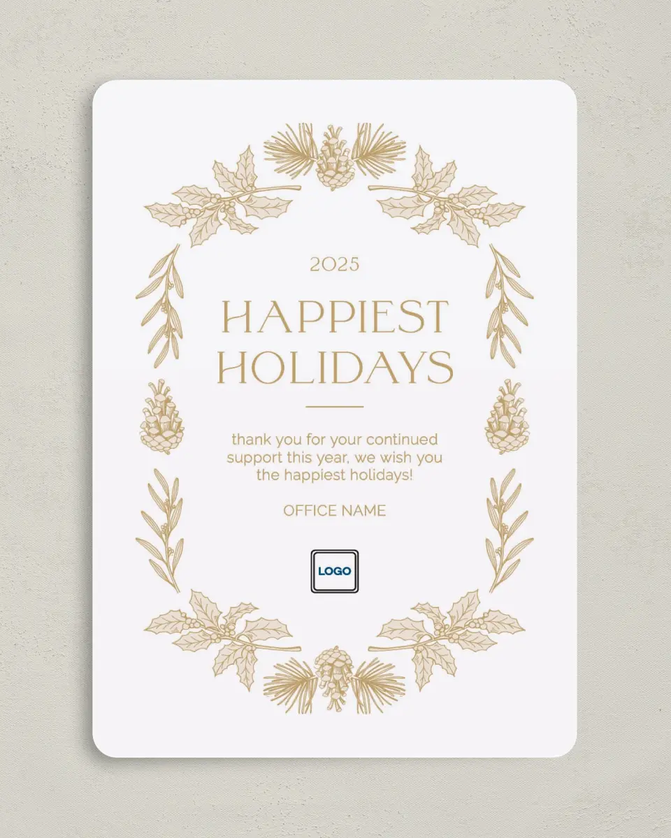 This is a 5" x 7" Christmas Card called Holiday Harvest printed in full color on Premium Smooth paper
