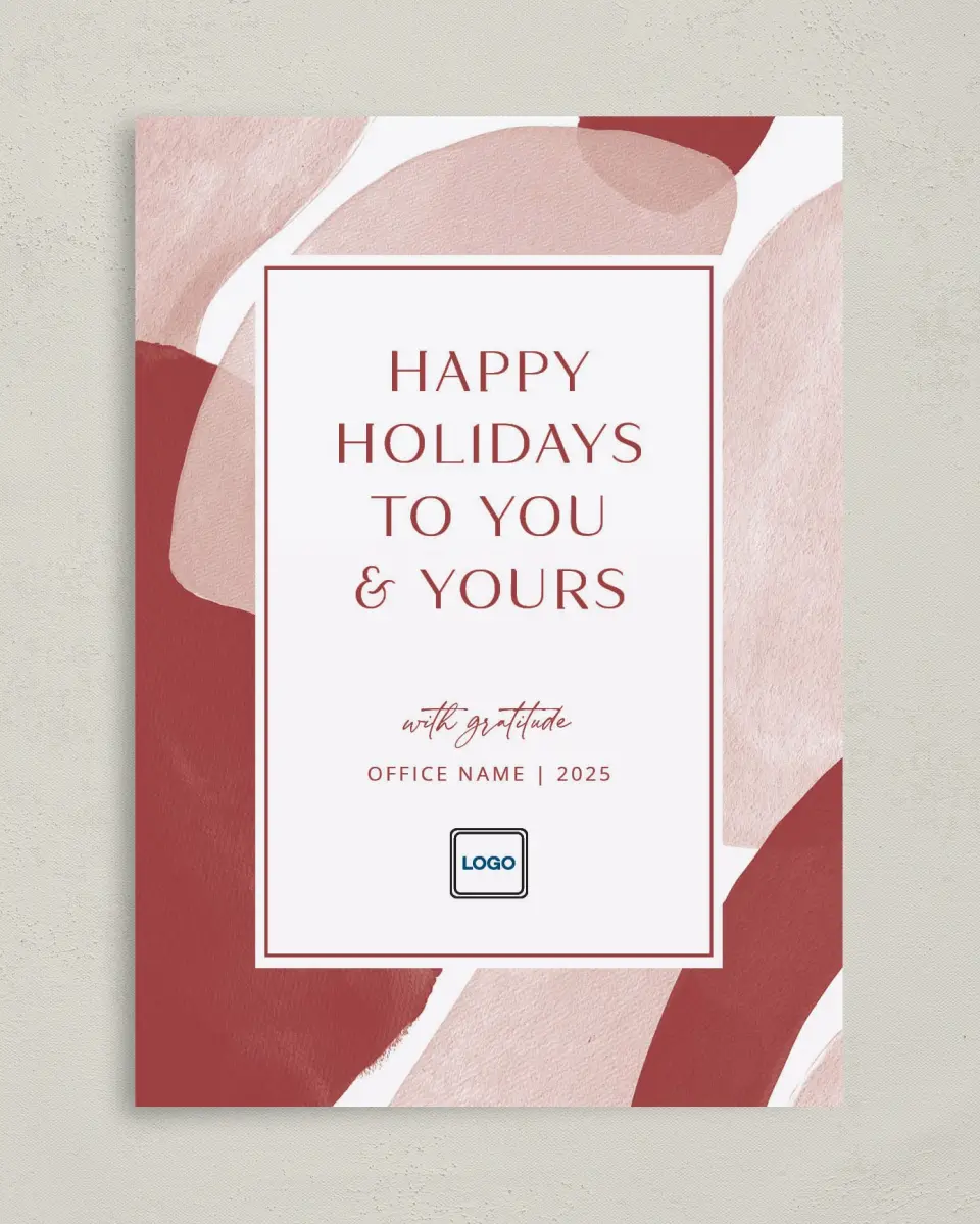 This is a 5" x 7" Christmas Card called Splash of Cheer printed in full color with Silver foil on Soft Suede (coated) paper
