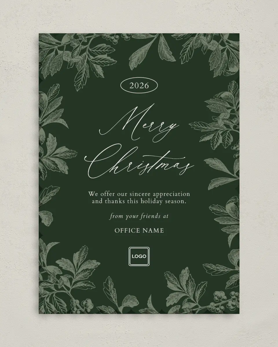 This is a 5" x 7" Christmas Card called Sophisticated Christmas printed in full color on Premium Smooth paper on Premium Smooth paper on Premium Smooth paper