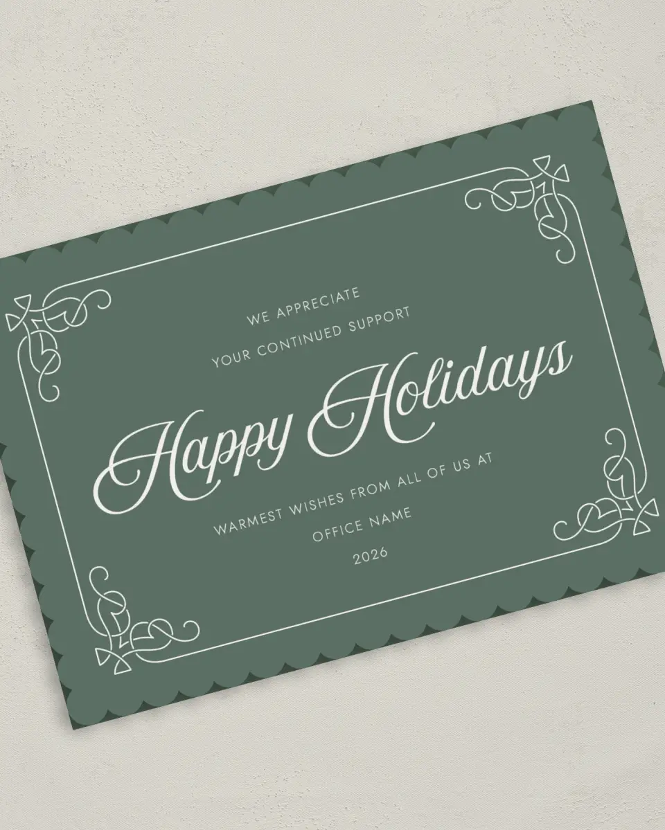 This is a 5" x 7" Christmas Card called Fancy Festivities printed in full color on Premium Smooth paper on Premium Smooth paper on Premium Smooth paper
