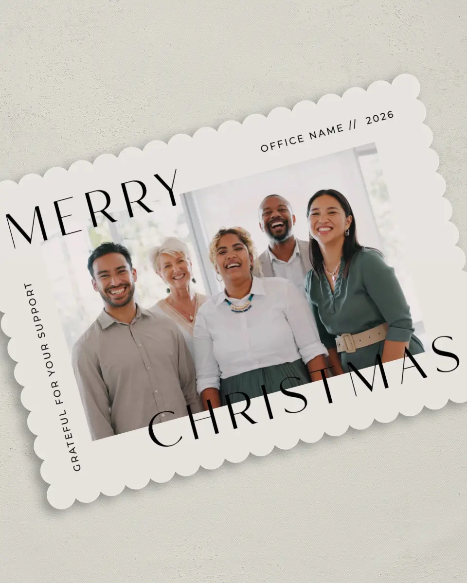 This is a 5" x 7" Christmas Card called Office Christmas printed in full color on Premium Smooth paper on Premium Smooth paper on Premium Smooth paper