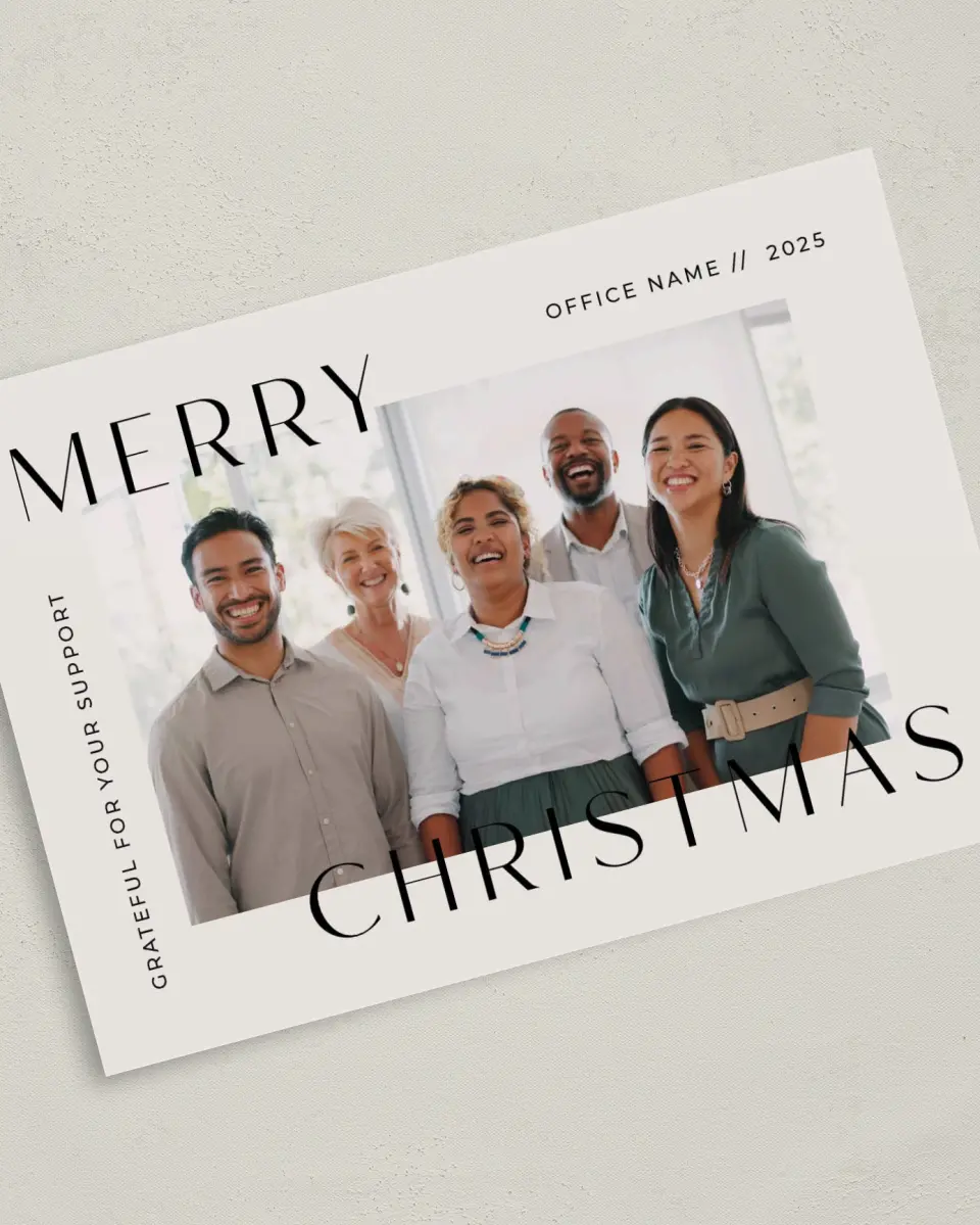 This is a 5" x 7" Christmas Card called Office Christmas printed in full color on Premium Smooth paper