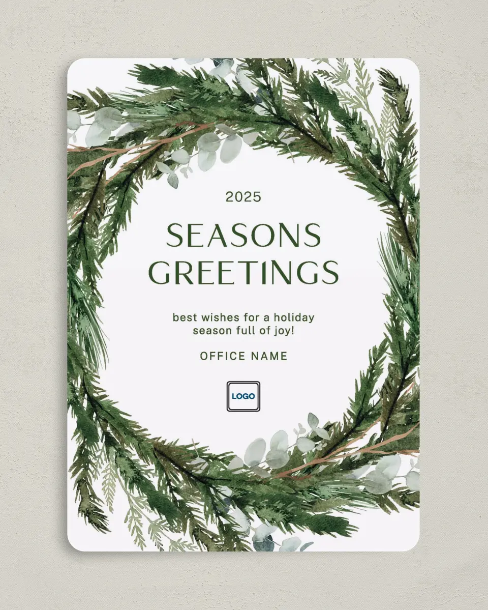 This is a 5" x 7" Christmas Card called Christmas Wreath printed in full color on Premium Smooth paper