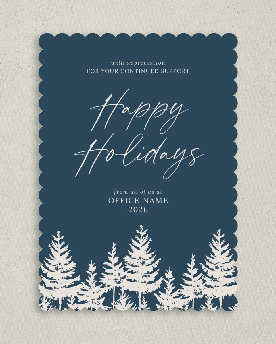 This is a 5" x 7" Christmas Card called Silhouette Solstice printed in full color on Premium Smooth paper on Premium Smooth paper on Premium Smooth paper