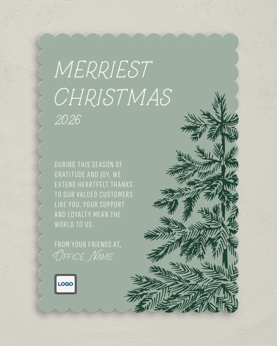 This is a 5" x 7" Christmas Card called Christmas Evergreen printed in full color on Premium Smooth paper on Premium Smooth paper on Premium Smooth paper