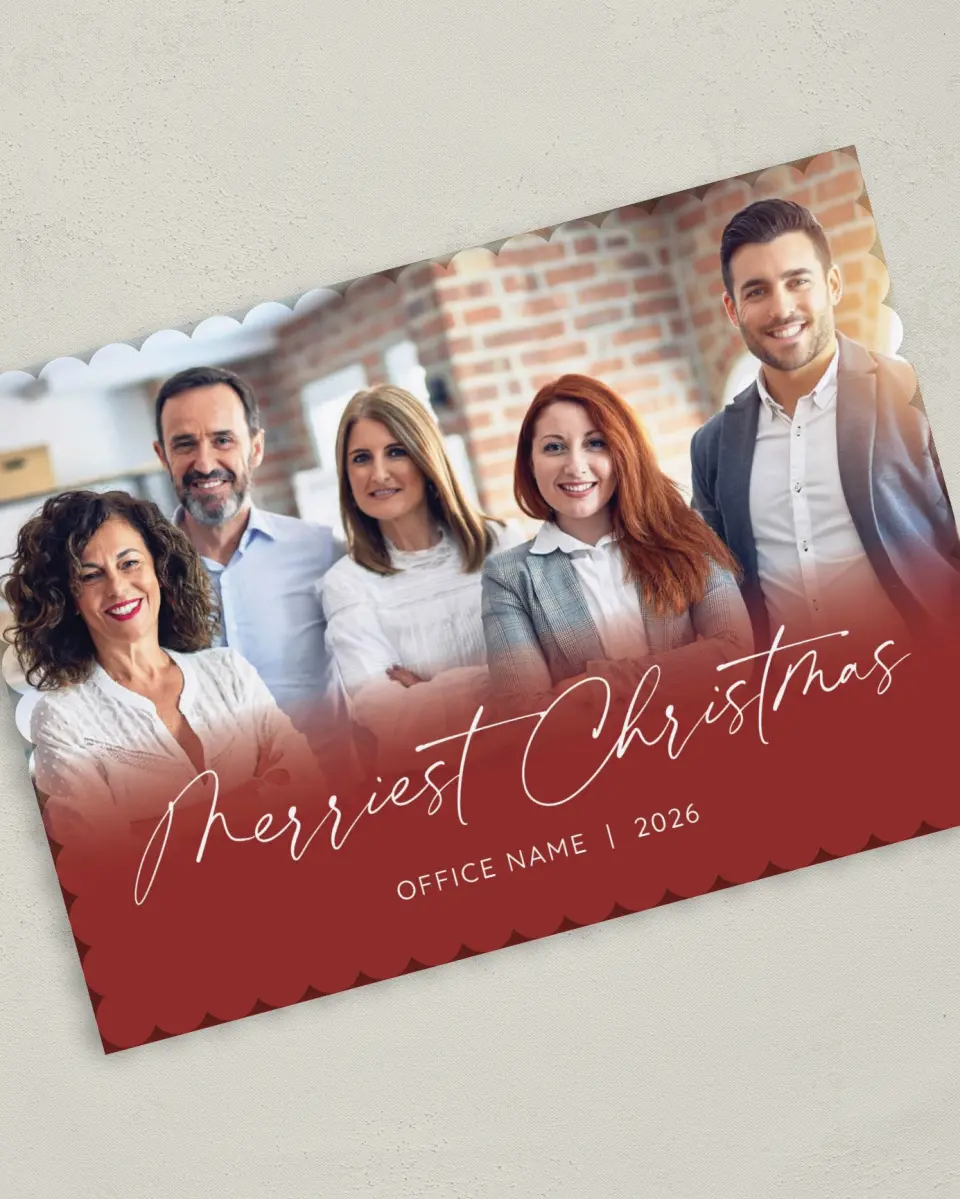 This is a 5" x 7" Christmas Card called Our Family To Yours printed in full color on Premium Smooth paper on Premium Smooth paper on Premium Smooth paper