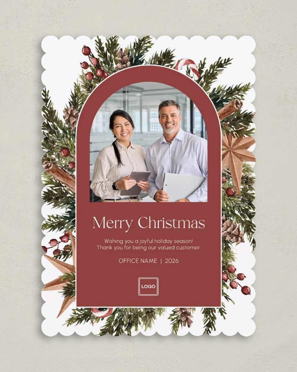 This is a 5" x 7" Christmas Card called Harvest Holiday printed in full color on Premium Smooth paper on Premium Smooth paper on Premium Smooth paper